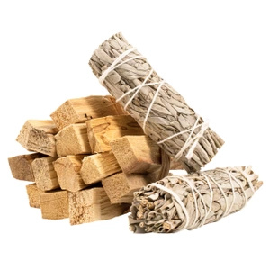 2 x Hvid salvie rulle + Palo santo 200g sæt