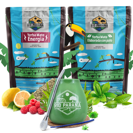 Yerba Mate sæt Rio Parana Energia Elaborada 2x500g + tilbehør