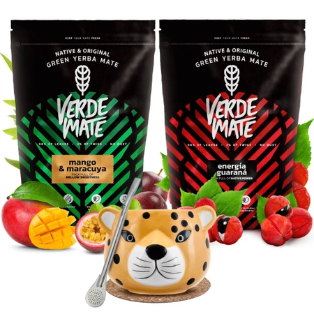 Yerba mate-sæt Verde Mate keramisk kalabas Yaguar Gatito bombilla