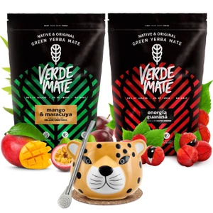 Yerba mate-sæt Verde Mate keramisk kalabas Yaguar Gatito bombilla