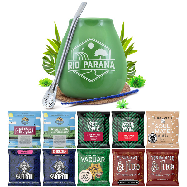 Yerba Mate 10x50g 500g prøvesæt + tilbehør
